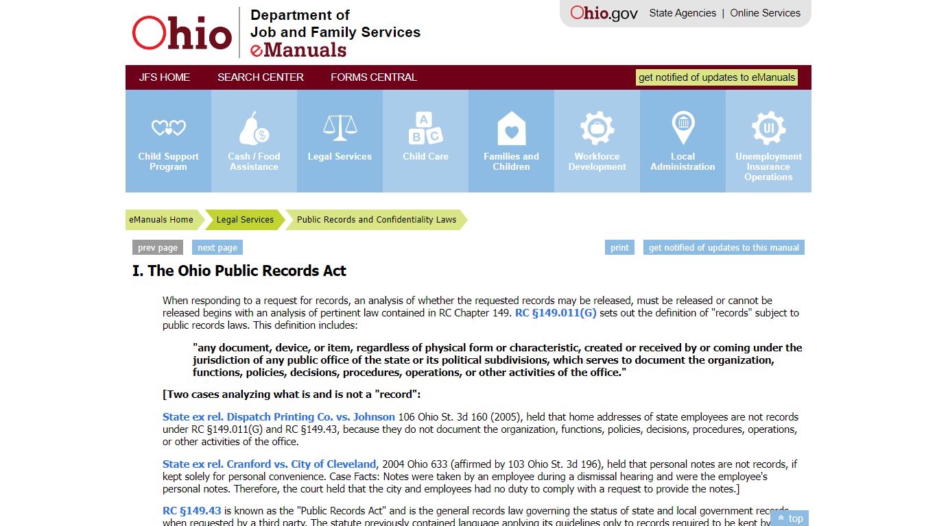 I. The Ohio Public Records Act - ODJFS eManuals